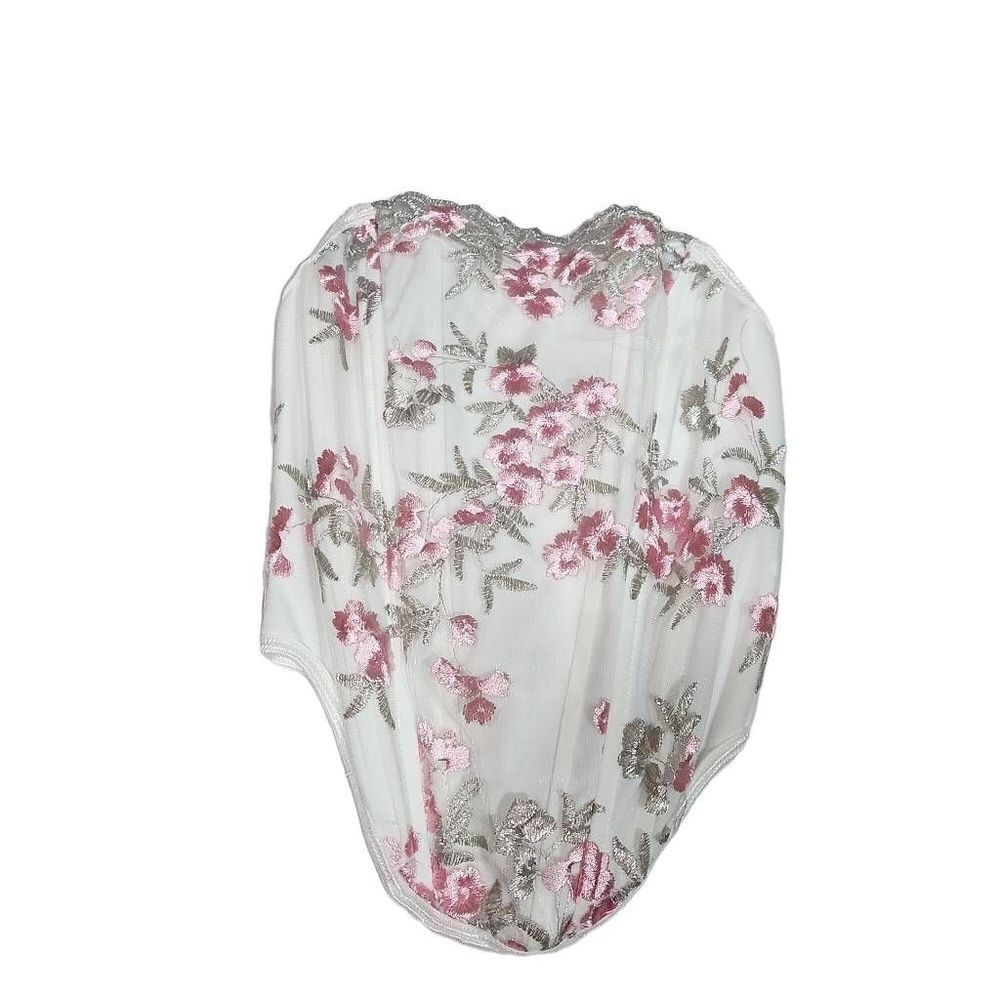 Shein x Anitta Ladies Size XS White Pink Silver Floral Lace Up Corset Top